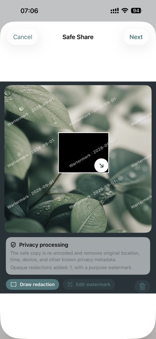 Original image with sensitive area